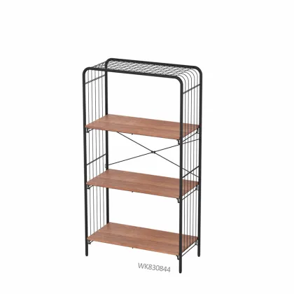 WireKing 4 Tier Multi-functional Metal Bookshelf Speakers Wood Bookcase