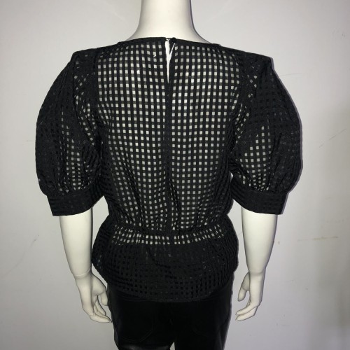 Puff Sleeve Sexy Mesh Transparent Patchwork Women Blouse
