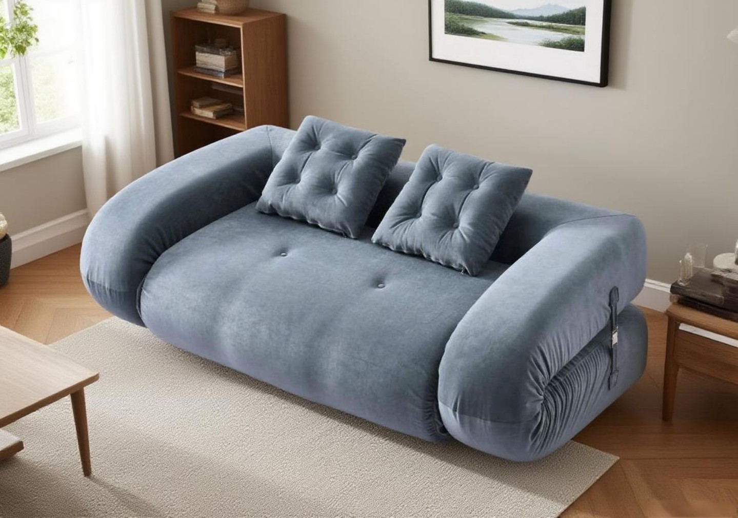 Divano a compressione trasformabile in ciniglia