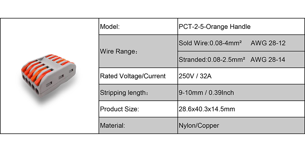 PCT-2-5 wire connector- orange handle