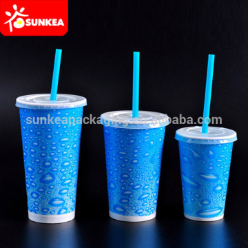 Printed disposable paper soft drink cup with lid straw                        
                                                Quality Choice