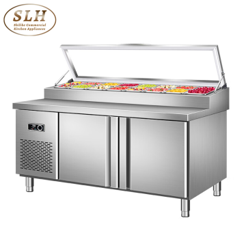Refrigerador de contador de exhibición de pizza de acero inoxidable comercial