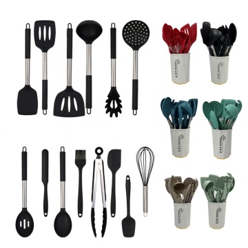 BPA-Free 15PC Silicone Kitchen Utensils Set with Stainless Steel Handles