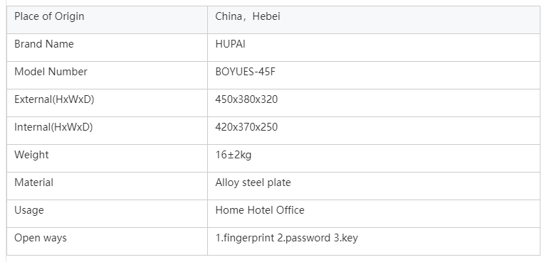 boyues fingerprint safe Specification parameter