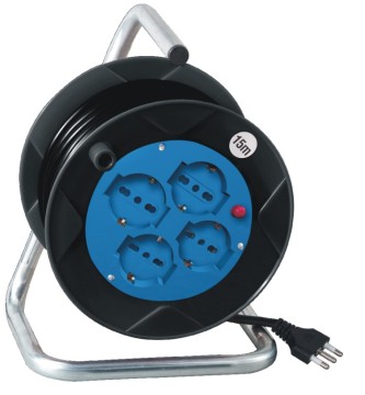 Professional Italian Type Cable Reel with 4-Way Bi-Passo/Schuko Outlet for Industrial Use