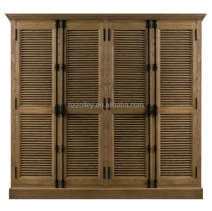 Natural Solid Wood Bedroom Furniture: Louver Type Wardrobe Closet