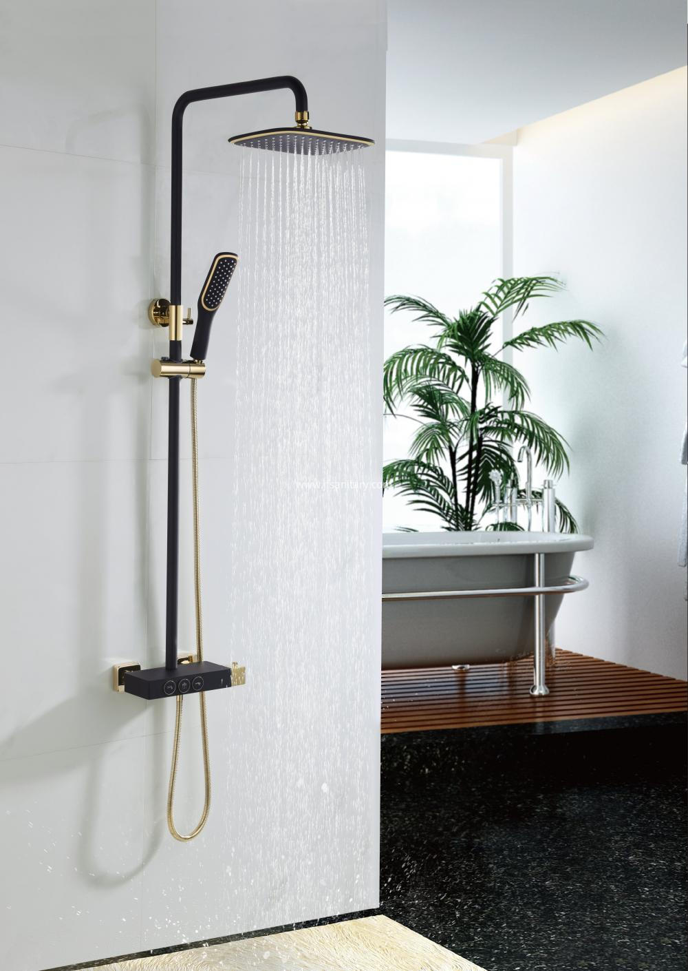 Matte Black Thermostatic Shower Mixer With Shelf