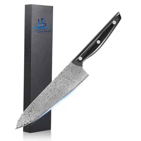 Professional 8 Inch Chef's Knife: Stainless Steel Blade with Ergonomic Black Pakkawood Handle - Gift Box Included