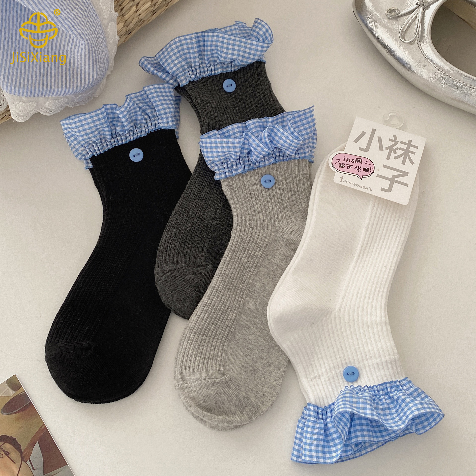 Korean embroidered white tube socks