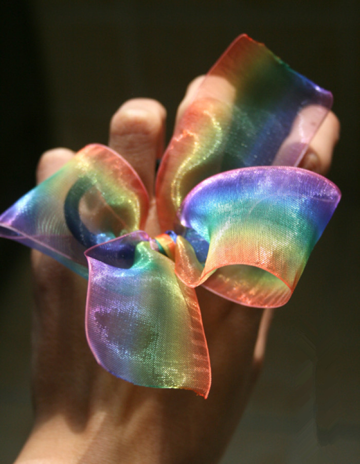 rainbow organza ribbon bow 