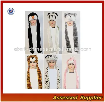 CA62 Wholesale custom animal plush hat with long scarf gloves