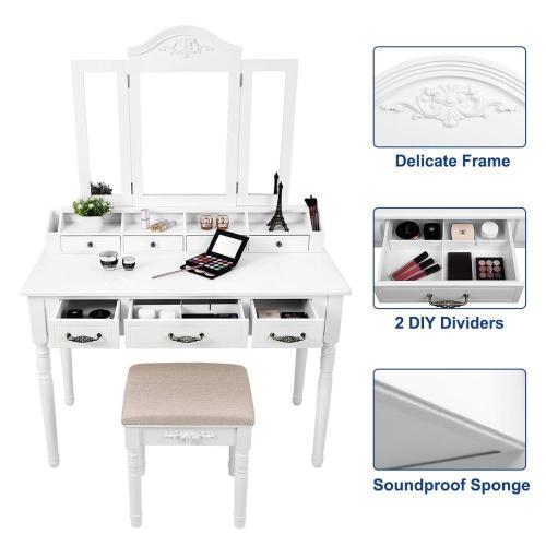 French Dressing Table dressing makeup desk with drawers cushioned stool Supplier