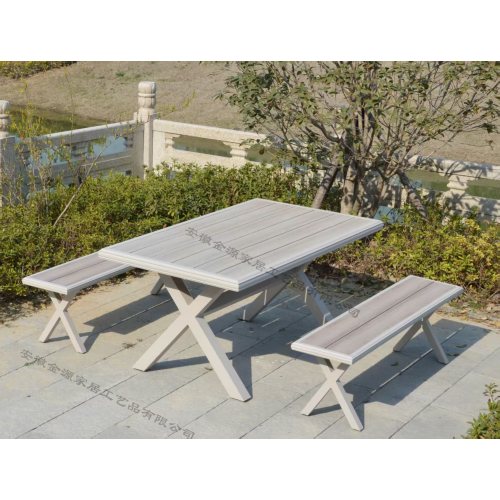 Outdoor Rectangular Table with X-Base and Benches Set