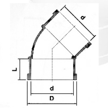 Дренаж DIN UPVC Колено 45 ° Серого цвета