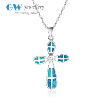 Cross Opal Pendant Synthetic Opal Fire Made Of 925 Sterling Silver Fire Opal Jewelry Fp325