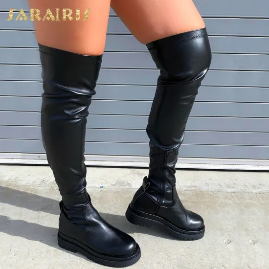 New Arrivals INS Hot Trendy Boot Shoes Platform Comfortable Zipper Non-Slip Stretch Shoe Over The Knee Boots Woman