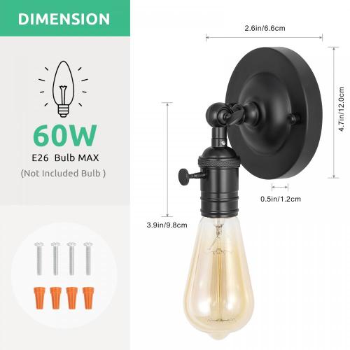 4 peças lâmpada de parede preta fosca para quarto