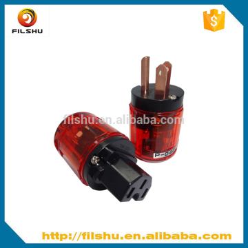 P-046E Clear Red Copper US Audiophile Power Cable IEC Male Plug Connector