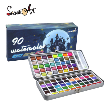 90 Colors Solid Watercolor Paint Tin Box Set