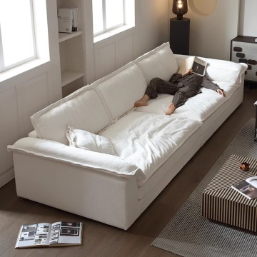 White Simple Fabric Three-Seat Sofa for Small Apartments