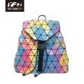 Custom geometric laser color focus PU leather backpack for kid school bag women travel laptop backpack