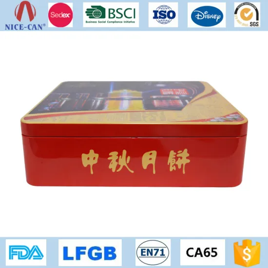 Nice Traditional Style Moon Cake Packing Tin Can Box Wholesale Square Metal Tin Mooncake Container