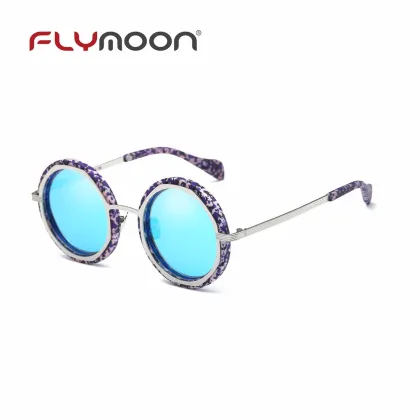 Colorful Patterned Round Frame UV400 Polarized Wholesale Mirror Lens Sunglasses