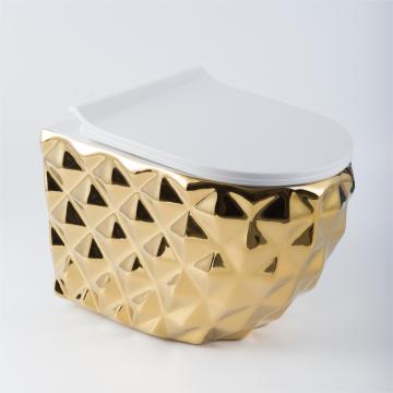 Luxury Gold Wall Hung Toilet Bowl: Modern Ceramic Sanitary Ware P Trap Rimless Flush Wall Mounted Toilet