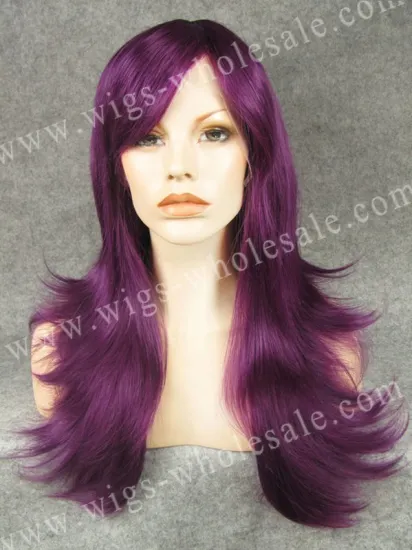Synthetic hair accept natural straight purple lace front wig 22" drag star wig costume