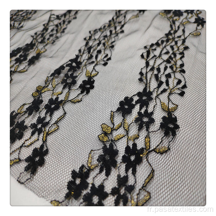 Black Gold Lurex Lace Fabric Dernière la dentelle africaine de qualité bon marché Touche douce
