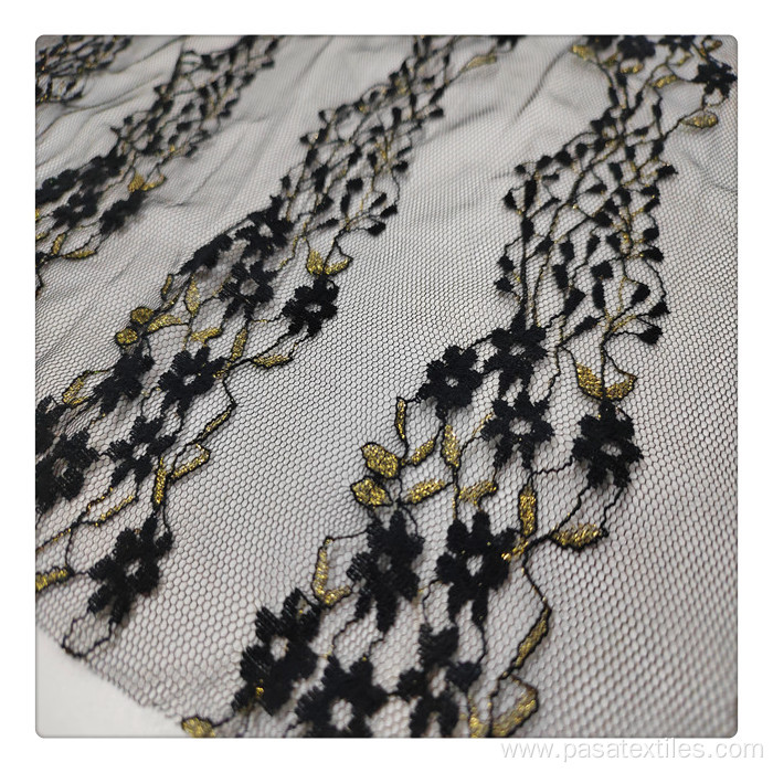 Black gold lurex lace fabric latest cheap quality african lace soft touch