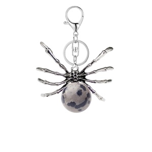 Dalmation Jasper 16MM Ball Antique Silver Spider Pendant (47x40mm) Keychain