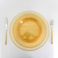 Gold Beaded Amber Colored Glass Charger Dish Plates