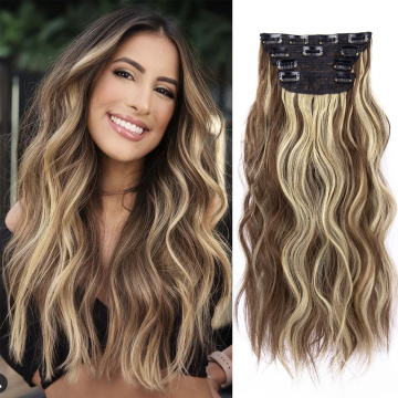 Alileader High Quality Ombre Blonde Hairpieces Synthetic Long Wavy Hair Extensions Natural Black Clips In Hair Extensions