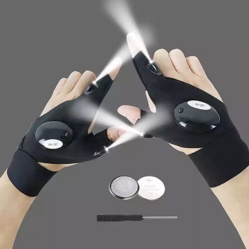 LED Strap Fingerless Gloves for Dark Environments and Outdoor Use