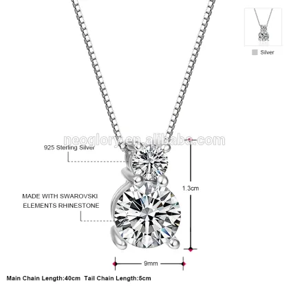2017 New Design Rhodium Plating Sterling Silver Pendant Necklace Made With Swarovski Elements
