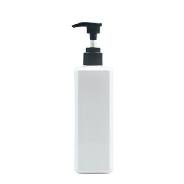 Empty rectangle white shampoo bottle with black pump
