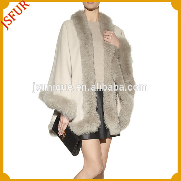 OEM brands women wholesale tongxiang cashmere and fox fur trim cape