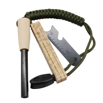 Handmade Fat Wood Handle Flint Fire Starter Kit with Ferrocerium Magnesium Rod