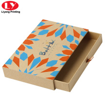 Brown Kraft Cardboard Gift Drawer Box With Ribbon