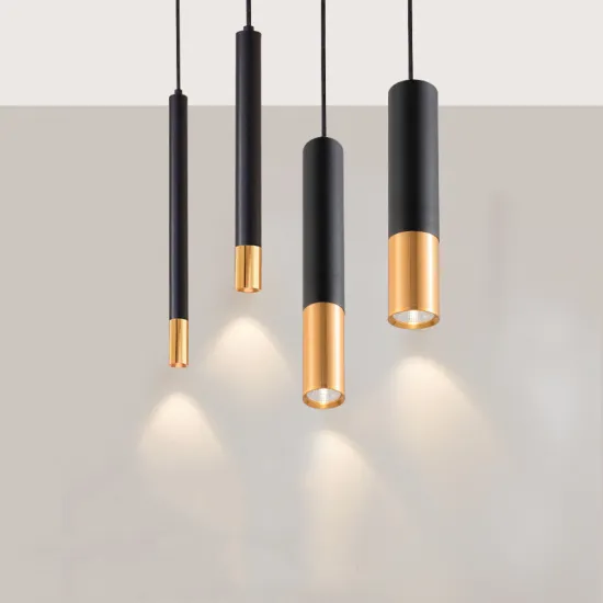 Black Gold LED Hanging Cylindrical Chandelier for European Restaurant Lamps
