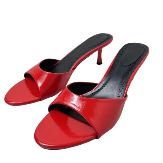 Red High Heeled Slippers for Women, Size 42: Summer 2024 Fashion Footwear