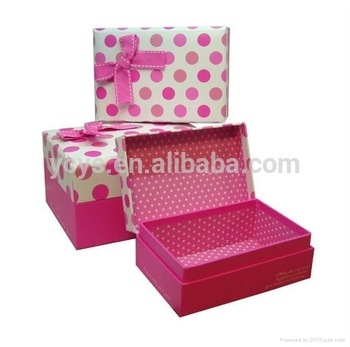 2015 new style pink dots paper storage box for shoes packaging