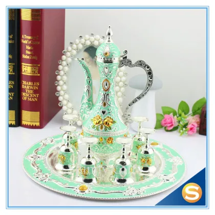 Handmade Enamel Rose Design Metal Antique Royal Wine Set Handicraft Wedding Set