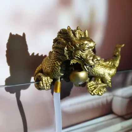 Golden Yellow Dragon Fountain Aquarium Decoration with Filter