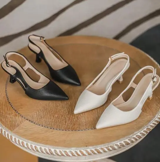 Comfortable Leather Heels: Stylish Pointed Toe Sandals, Perfect for Parties and Casual Wear