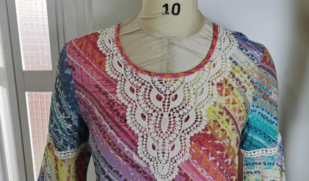 Colour Printed Lace Neckline Blouse For Ladies
