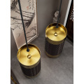 Floor-mounted round handmade washbasin in Black Golden