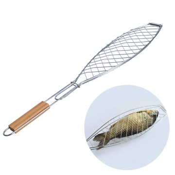 Fish Tong Grill BBQ Basket with Handle Stainless Steel BBQ Grilling Basket for Meat