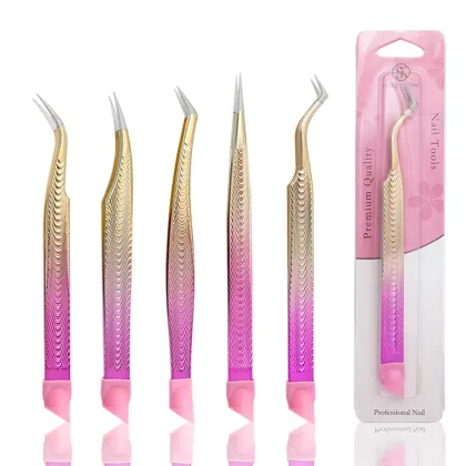 Shine Tweezers Nail Art Pointed and Curved Nail Tweezers with Silicone Tipped Pinch for Rhinestones